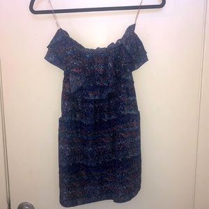 Strapless blue sun dress with pockets